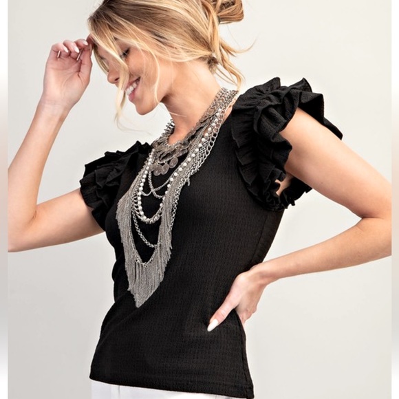 New Fabulous Ruffle Sleeve Textured Knit Fitted Top - Picture 6 of 6